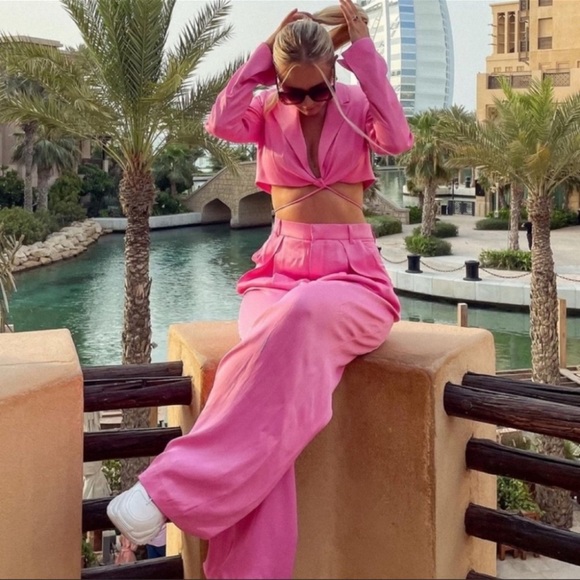 Zara Full Length Satin Effect Pants Pink - Picture 3 of 9